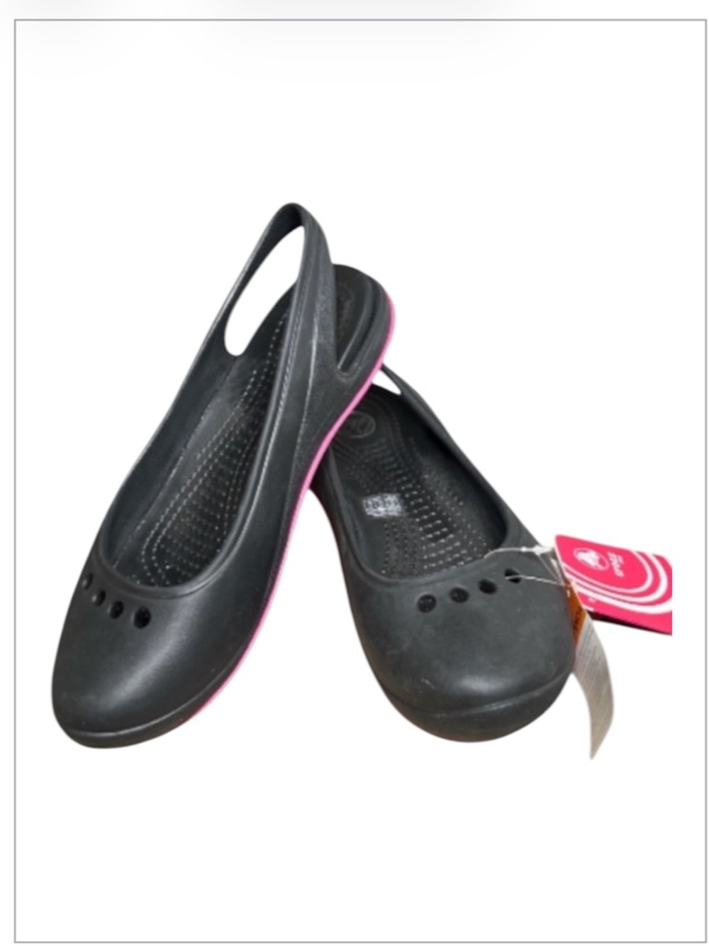 Crocs Tone Skylar Slingback Flats Black & Pink Slip-On Shoes Women’s Size 7 NWT